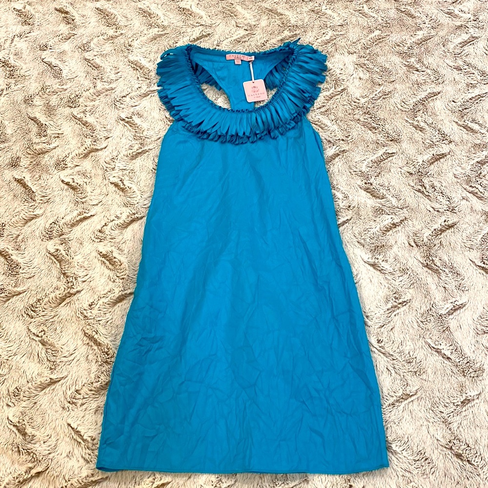 Calypso St. Barth Carmela Dress.  Beautiful detailed collar.  Turquoise Blue